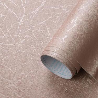 Imagem de GloryTik Papel de parede rosa descasque e cole papel de contato texturizado de seda rosa sujo 43 cm x 38 cm, papel de parede autoadesivo removível, papel de parede espesso para paredes de quarto,