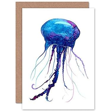 Imagem de Wee Blue Coo Cartão de felicitações com pintura aquarela medusa com envelope dentro de qualidade premium