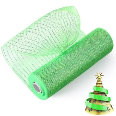 Imagem de Nuanchu Fita de malha verde limão para decoração de Natal, 25,4 cm x 7,5 m (10 jardas), rolo de malha decorativa de folha metálica para grinaldas de presente cesta de presente guirlanda arco