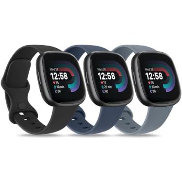 Imagem de Pacote com 3 pulseiras esportivas compatíveis com Fitbit Sense 2/Sense/Fitbit Versa 4/Versa 3 (grande, azul abyss, azul, cinza, preto)