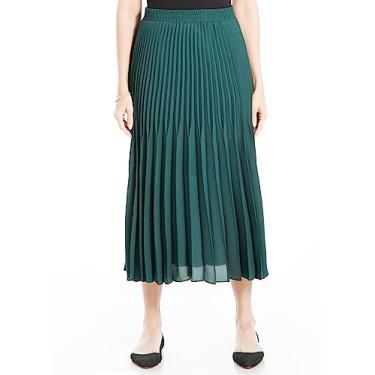Imagem de Max Studio Saia midi plissada longa casual cintura alta elástica feminina, Gasolina profunda, PP