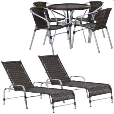 Imagem de Kit 4 Cadeiras Floripa e Mesa Tampo Tramado com 2 Espreguiçadeiras Cat