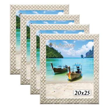 Imagem de Kit 4 Molduras Porta Retrato 20x25 3cm Relevo Bege - Santamaria Moldur