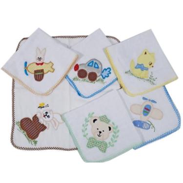 Imagem de 5 FRALDA DE PANO QUADRICULADA BORDADA 70 x 70Cm COM CROCHÊ - Dugu, Azu