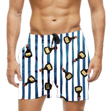 Imagem de Short Praia Shorts Banho Bermuda Verão Bebida Rum Listras Blue 1447 - 