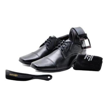 Imagem de Kit 4 Em 1 Sapato Masculino Social Rafarillo Em Couro Preto + Cinto + 