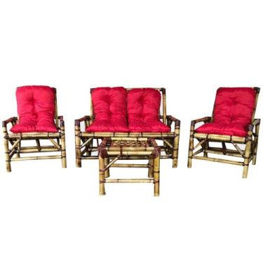 Imagem de Kit Jogo Sofá Cadeira Bambu Varanda 4 Lugares Várias Cores - Compre, V