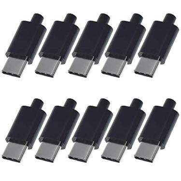 Imagem de ANMBEST 10 conjuntos USB 3.1 tipo C conector macho 24 pinos interface de linha de dados de soldagem 24P PCB módulo de suporte de placa (preto)