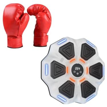 Imagem de rockible Máquina de boxe musical, com luvas infantis, treinamento de agilidade, almofada de perfuração montada na parede, alvo eletrônico de boxe para, Branco