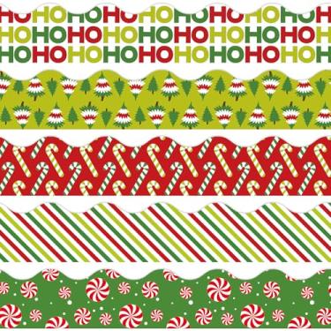 Imagem de Whaline Bordas de quadro de avisos de Natal, vermelho, verde, listrado, árvore de Natal, bengala doce, HOHOHO, adesivos para sala de aula, escritório, quadro-negro, decoração de festa, 60 peças