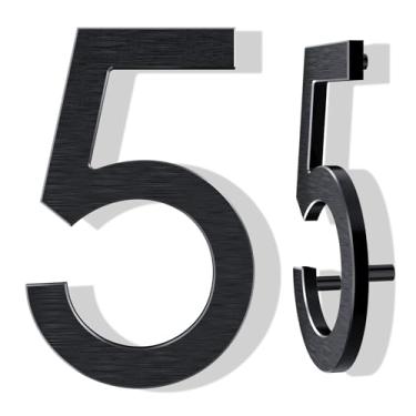 Imagem de Yafimea Números de casa grandes de 30,5 cm para uso externo, números de endereço de metal preto moderno com efeito flutuante, alumínio à prova de intempéries, montagem fácil de parafuso para portão de