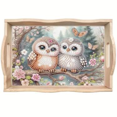 Imagem de ShuoBeiter DIY Diamond Art Tray with Handle Diamond Art Painting Plate Creative Design Handmade Wooden Tray Mosaic Making 7.8x11.8 Inches（S13)