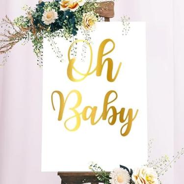 Imagem de Decalque de parede Oh Baby - Adesivos para decoração de festa de chá de bebê, decalques de parede para revelação de gênero, gravidez, artigos de festa de batismo de bebê de boas-vindas, cenário de