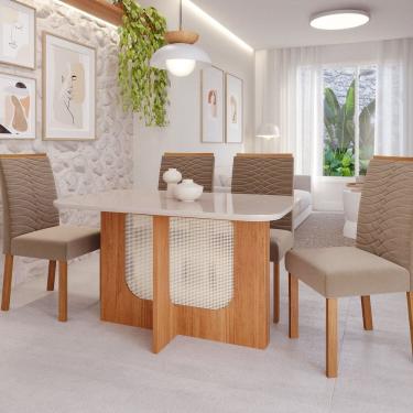 Imagem de Sala de Jantar Louise 1,30 com 4 Cadeiras Clarice Cinamomo/Offwhite/Joli