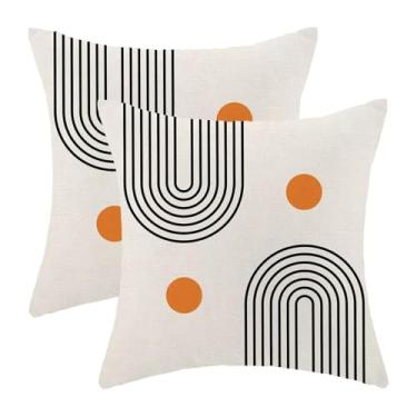 Imagem de Jecuwo Conjunto de 2 capas de almofada Boho meados do século 45,7 x 45,7 cm, abstrato, simples, arco de sol, decorativo, boêmio, moderno, casa de fazenda, amarela, capa de almofada para sofá,