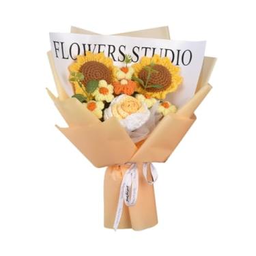 Imagem de Bothyi Buquê de flores de crochê completo feito à mão buquê de flores artificiais com saco de papel para festa de dia das mães de ação de graças, Girassol
