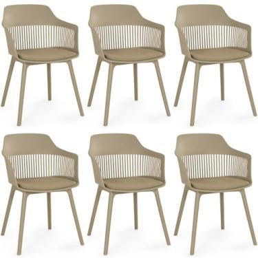 Imagem de Kit 6 Cadeiras de Jantar Estofada Marcela (Nude Escuro)
