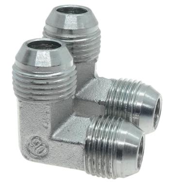 Imagem de CDQBWKJGFJ 2 peças hidráulicas 1/5.1 cm JIC (3/10.2 cm-16) 37° Flare macho x 1/5.1 cm JIC (3/10.2 cm-16) 37° Flare macho adaptador de cotovelo banhado a aço