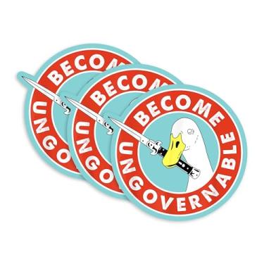 Imagem de Set 3Pcs Become Ungovernable Sticker Funny Silly Goose, Sword Unhinged Humor Sticker Bookish Kindle Hard Hat Waterproof 3 Inches Die-Cut Vinyl for Water Bottle Laptop Phone for Friend Coworker Mom