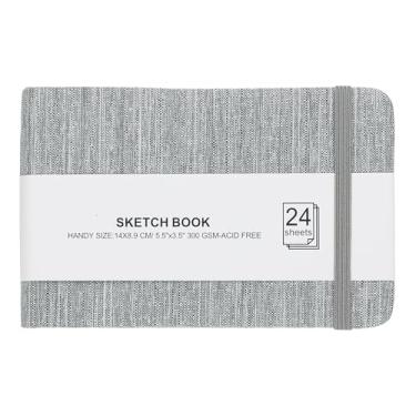 Imagem de PATIKIL Caderno de desenho em aquarela de 14 x 8 cm, 24 folhas 300 g/m2/92 kg, caderno de desenho em aquarela sem ácido, blocos de papel para artistas de capa dura, cinza escuro