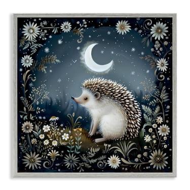 Imagem de Stupell Industries Hedgehog Under Forest Moon Framed Giclee Wall Art Design by The Dutch Lady, moldura cinza, 30,5 x 30,5 cm