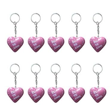 Imagem de Chaveiro Coração Rosa Eu Te Amo Com Corrente - 30 Unidades - Russo Art