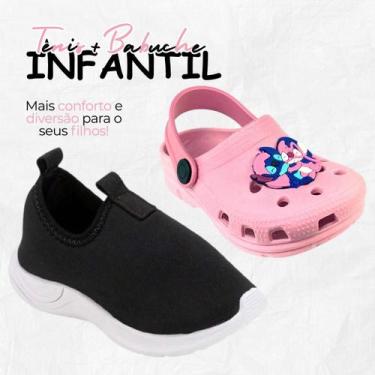 Imagem de Kit 2 Pares Tênis Infantil Menina Calce Fácil e Babuche Personagem Sti