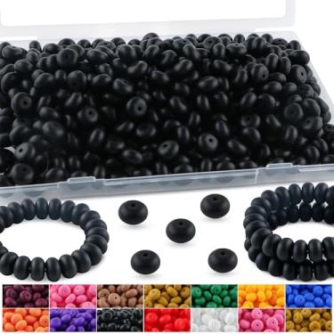 Imagem de HHCFAST 220 contas de silicone de abaco, contas de silicone de lentilha de 14 mm para fazer chaveiros, canetas e acessórios de artesanato DIY (preto)