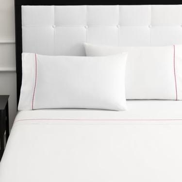 Imagem de kate spade new york Jogo de cama Dot King, 300 fios e 100% algodão, conjunto de cama de 4 peças para todas as estações, lavável na máquina, branco e rosa