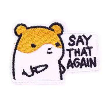 Imagem de Hamster Porquinho-da-índia com faca Say That Again Funny Humor Piada Phrase Meme Apathy Anti-Social I Dare You Threaten 5,6 cm Remendo termoadesivo bordado para roupas