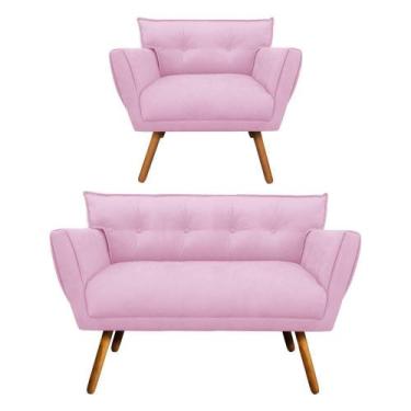 Imagem de Kit 1 Namoradeira e 1 Poltrona Anitta Suede Rosa Bebê Drossi - D' ROSS