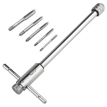 Imagem de XINGYHENG Suporte de chave de torneira manual de roda catraca ajustável, reversível, cabo em T, chave de catraca manual de 248 mm com 5 peças M3 M4 M5 M6 M8 rosca de parafuso de máquina plugue métrico