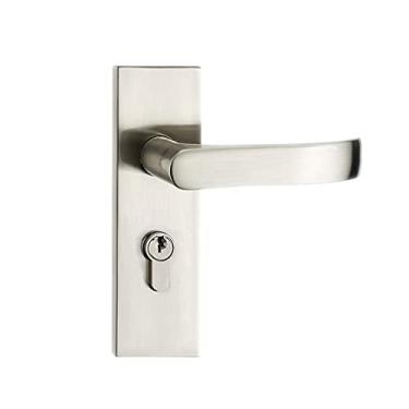 Imagem de Maçaneta de porta maçaneta de porta de lingueta única maçaneta de porta de aço inoxidável escovado maçaneta de painel sólido para interior/com maçaneta de porta chave (cor: Chave de fita escovada)