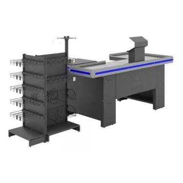 Imagem de Expositor Checkstand Com Checkout 1,50m Preto Perfil Azul - AMAPÁ