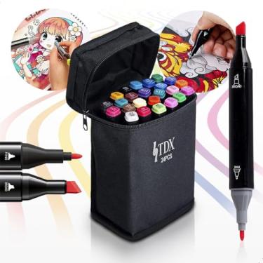 Imagem de Kit 24 Canetinhas Coloridas Touch 24 Cores Com Ponta Dupla e Estojo Canetas Marcadores Coloridos Para Desenho Colorir Livros Ilustrar Pintura Escola Escolar (24)