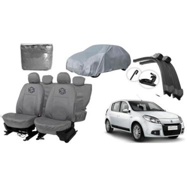 Imagem de Conjunto Capa Cinza Couro Sandero + Toldo + Limpador - ferro tech br