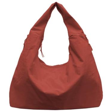 Imagem de Bolsa de mão folgada 2025 Nylon sólida plissada bolsa masculina feminina ombro grande viagem academia deslocamento Hobo fim de semana férias, Vermelho tijolo