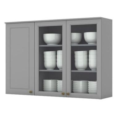 Imagem de Armario Aereo 3 Portas Vidro MDF 120 cm Americana C363 Cinza Henn, Cin