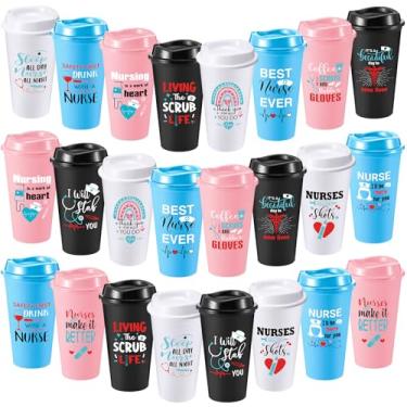 Imagem de FillTouch 24 peças de copos de enfermeira presentes de agradecimento de enfermeira a granel 473 g xícara de café reutilizável com tampa para praticantes presentes de formatura (clássicos)