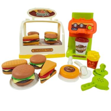 Imagem de Lanchonete Hamburgueria Fast Food Burger, Brinquedo Infantil, Kit com Display Hambúrgueres Desmontáveis e Acessórios.