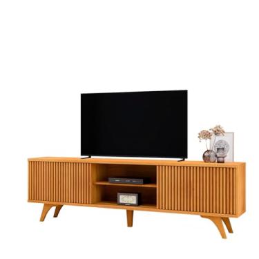 Imagem de Rack Para Sala de Estar 100% em MDF para Tv de Até 75 Polegadas Ripado com Prateleira e 2 Portas de Correr - Gaia (Naturalle)