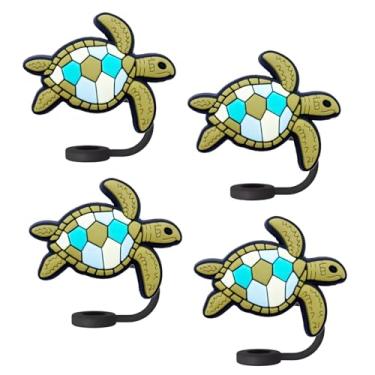 Imagem de Topos de palha de tartaruga para copos Stanley; tampas de palha compatíveis com Stanley copo de 30 e 1,134 g, topo de canudos reutilizáveis e de silicone para pontas de 0,4 polegadas/10 mm, 4 peças