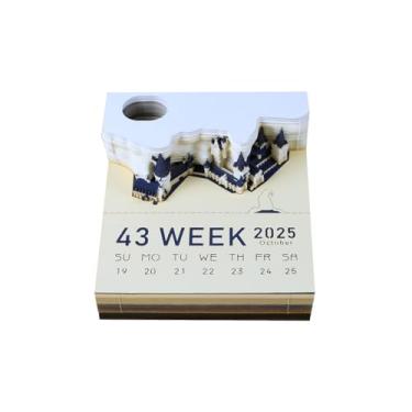 Imagem de XNXWDZ Calendário de escultura de papel rasgado à mão, bloco de notas 3D, calendário 3D, 2025, papel de construção, escultura, arte, uso em home office (C)