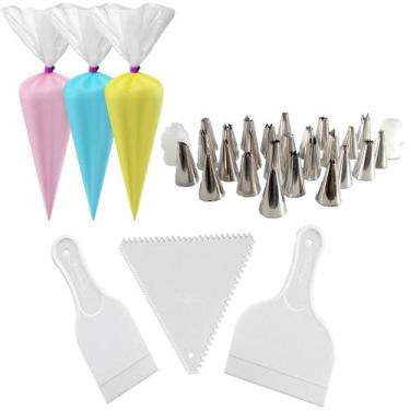 Imagem de Kit Confeitaria Decoração Chantilly Bicos 100 Sacos Espátula - Macroza