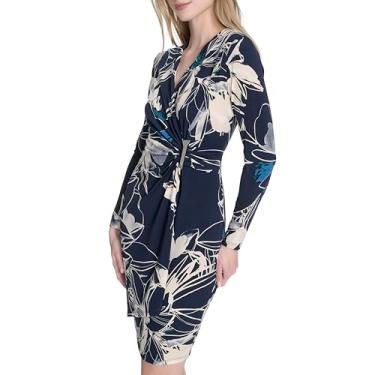 Imagem de Calvin Klein Vestido feminino de manga comprida com stretch, Índigo Multi, 40