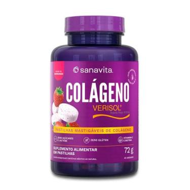 Imagem de Colágeno Verisol Sanavita Sabor Morango Pastilhas Mastigáveis com 72g