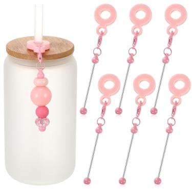 Imagem de Sayglossy 6 peças de berloque de copo com contas em barra em branco compatível com Stanley DIY adaptadores de palha com contas pingente ornamento, serve para canudos padrão, joias para fazer presentes