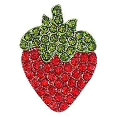 Imagem de Broche 3D de esmalte de morango doce para mulheres broche de morango vermelho broches de frutas moda delicada fruta lapela broche distintivo joias presente, Large, Liga de aço, Zircônia cúbica