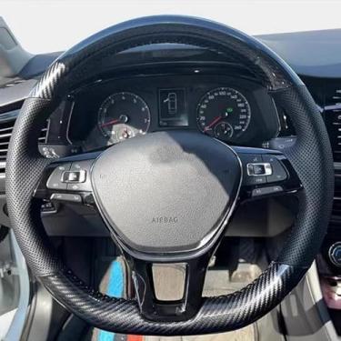 Imagem de LYBQFZ Capa de volante de carro faça você mesmo em couro de fibra de carbono respirável, para Volkswagen VW Golf 7 Polo 5 Arteon Passat Tiguan 2013-2021