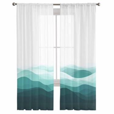 Imagem de Cortinas semitransparentes 213 cm C, cortinas minimalistas, verde-petróleo, textura ondulada, tratamento de janela, filtro de luz para sala de estar, cozinha, quarto, decoração, 2 painéis
